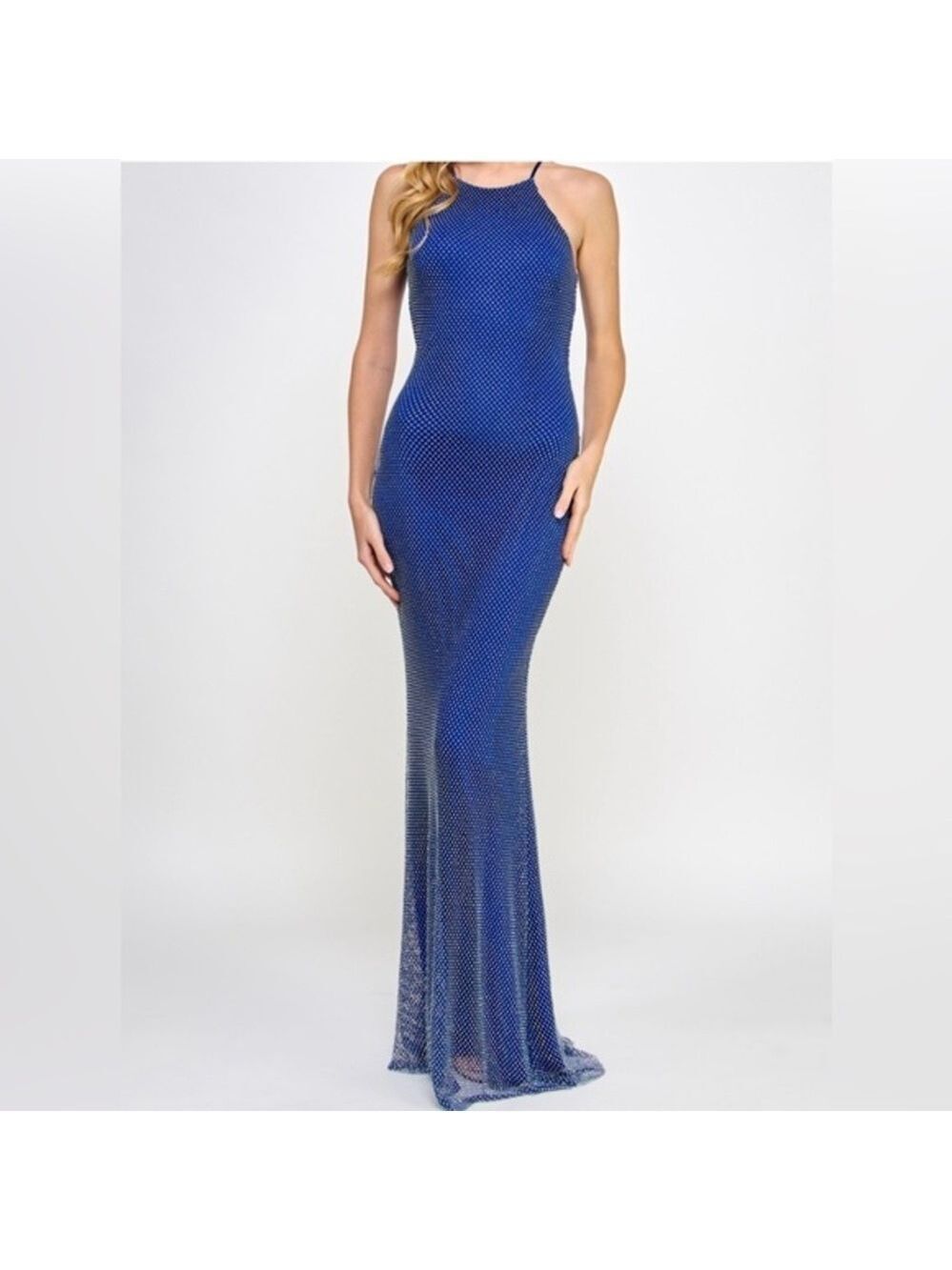 Women’s Royal blue - iridescent Rhinestone Evening prom Dress Size small/5-6
